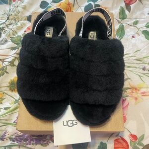 Black UGG Fluff Yeah Women Sandals Slides
